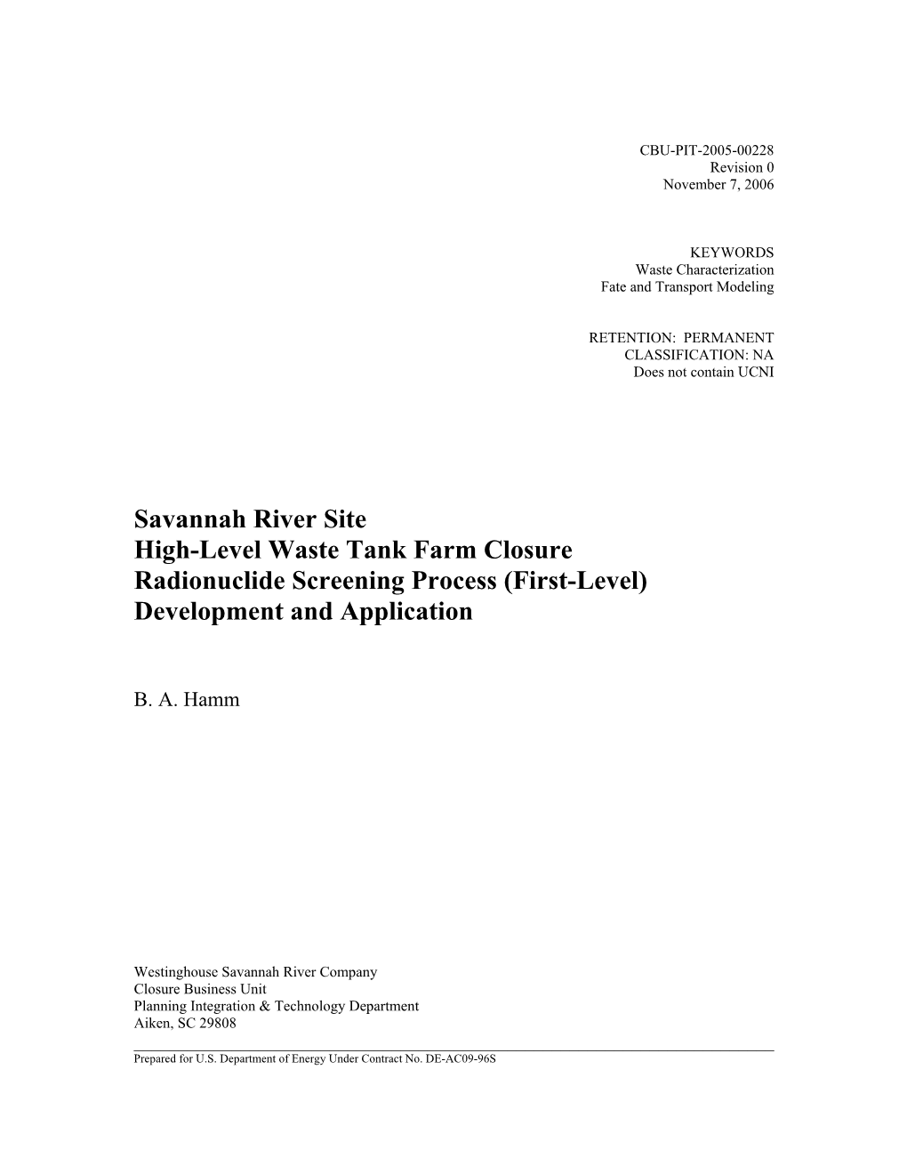 SRS HLW Tank Farm Closure Radionuclide Screening Process