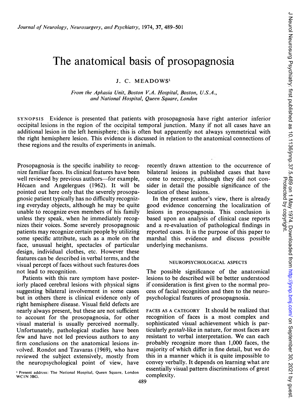 The Anatomical Basis of Prosopagnosia