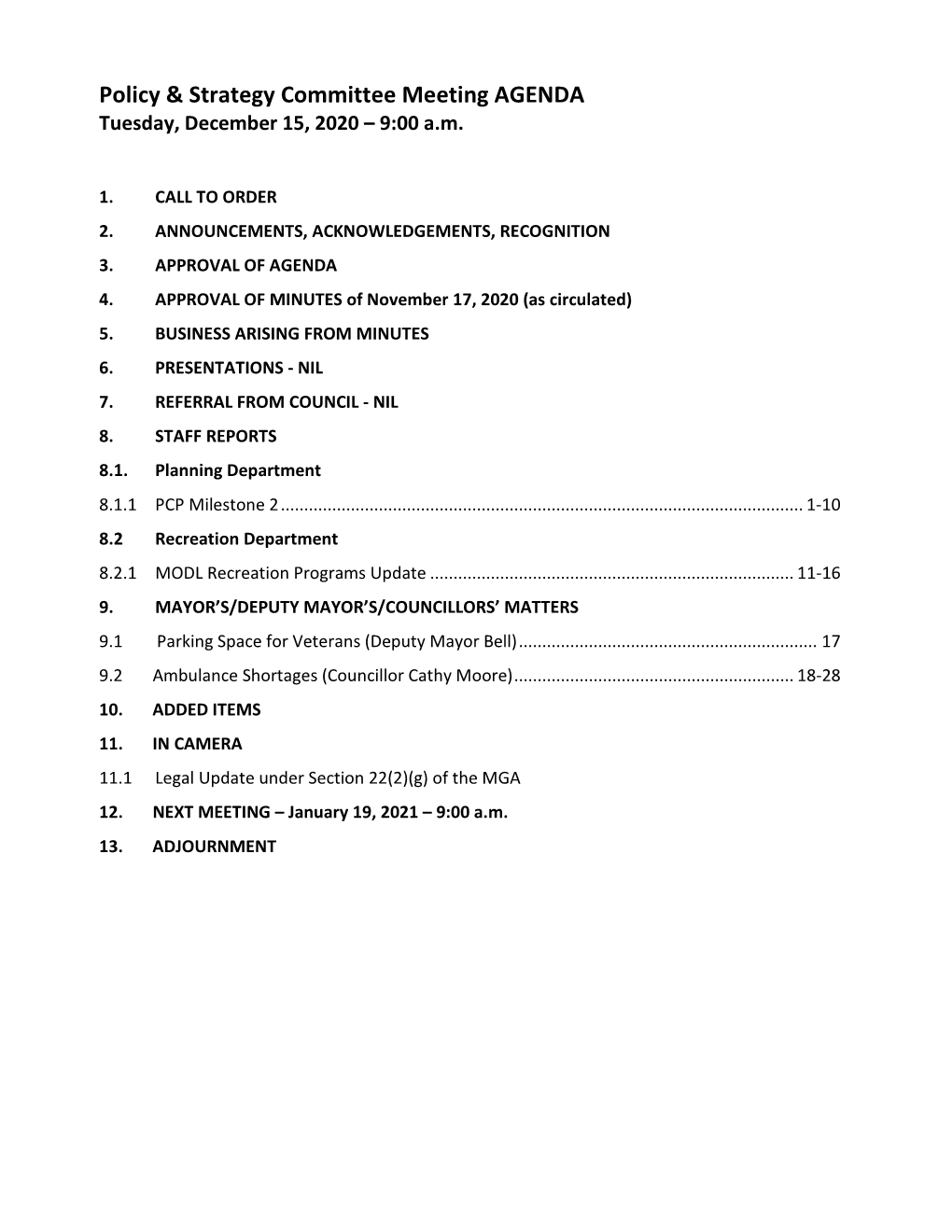 Policy & Strategy Committee Meeting AGENDA