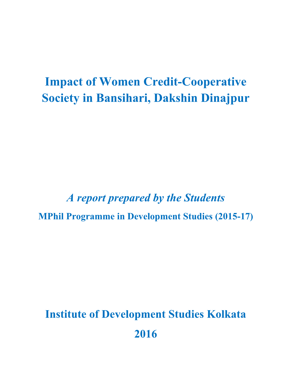 Impact of Women Credit-Cooperative Society in Bansihari, Dakshin Dinajpur