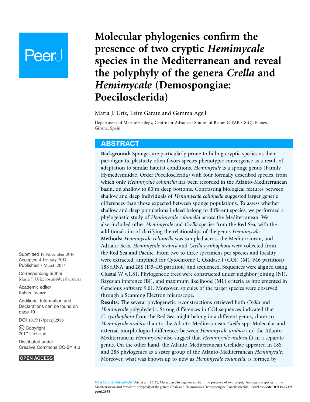 Molecular Phylogenies Confirm the Presence of Two Cryptic Hemimycale