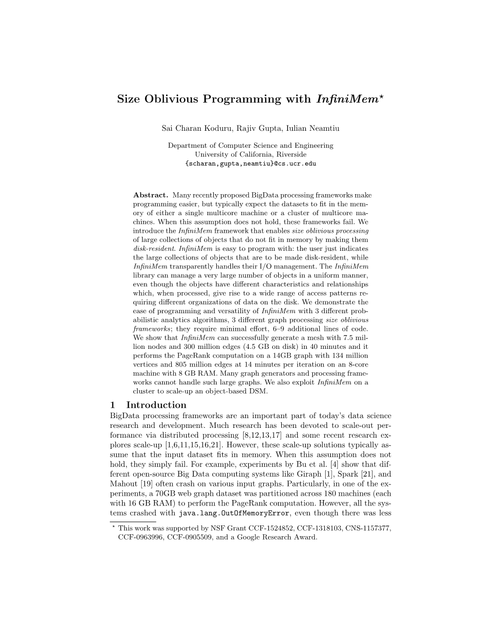 Size Oblivious Programming with Infinimem