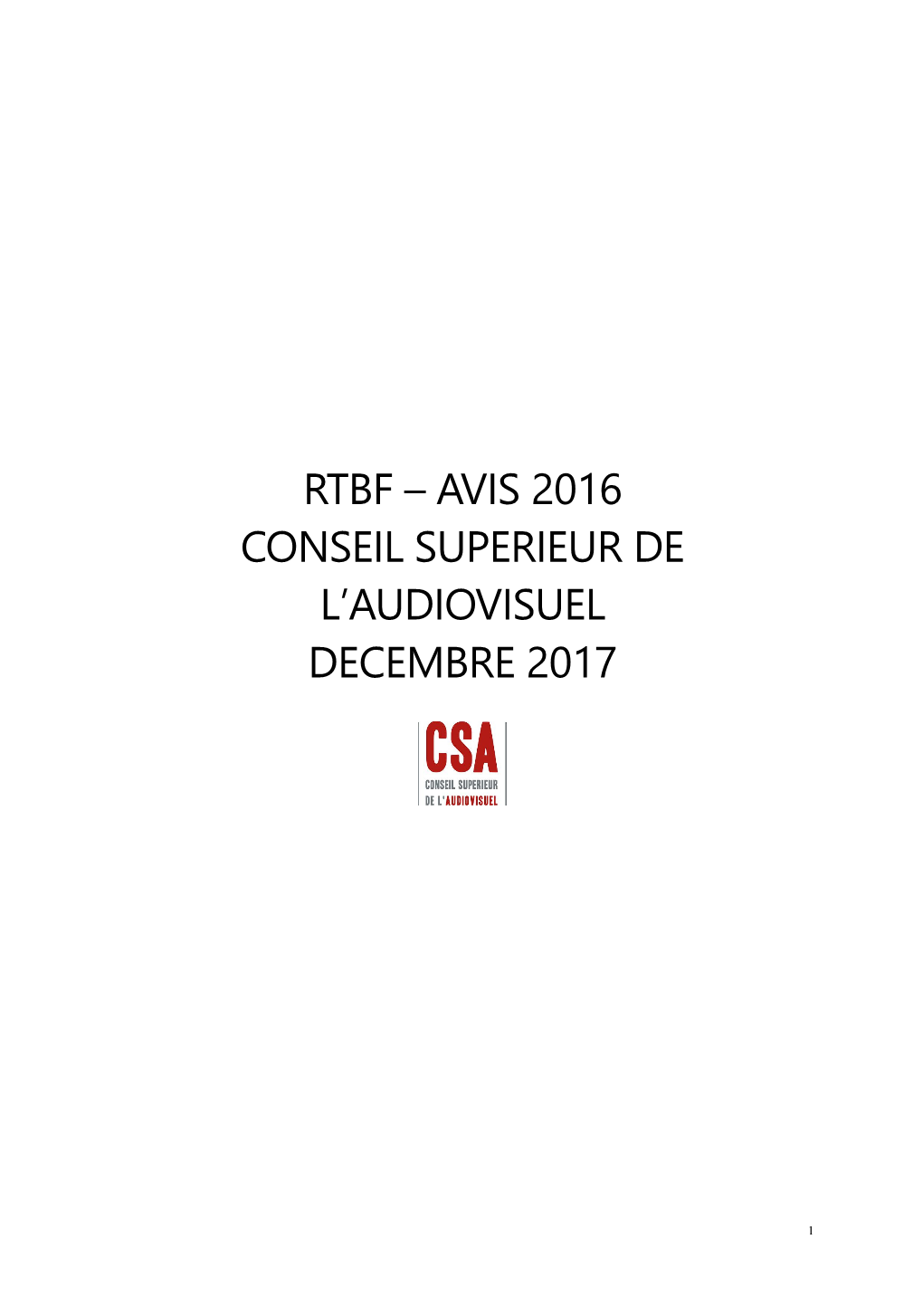 Rtbf – Avis 2016 Conseil Superieur De L'audiovisuel