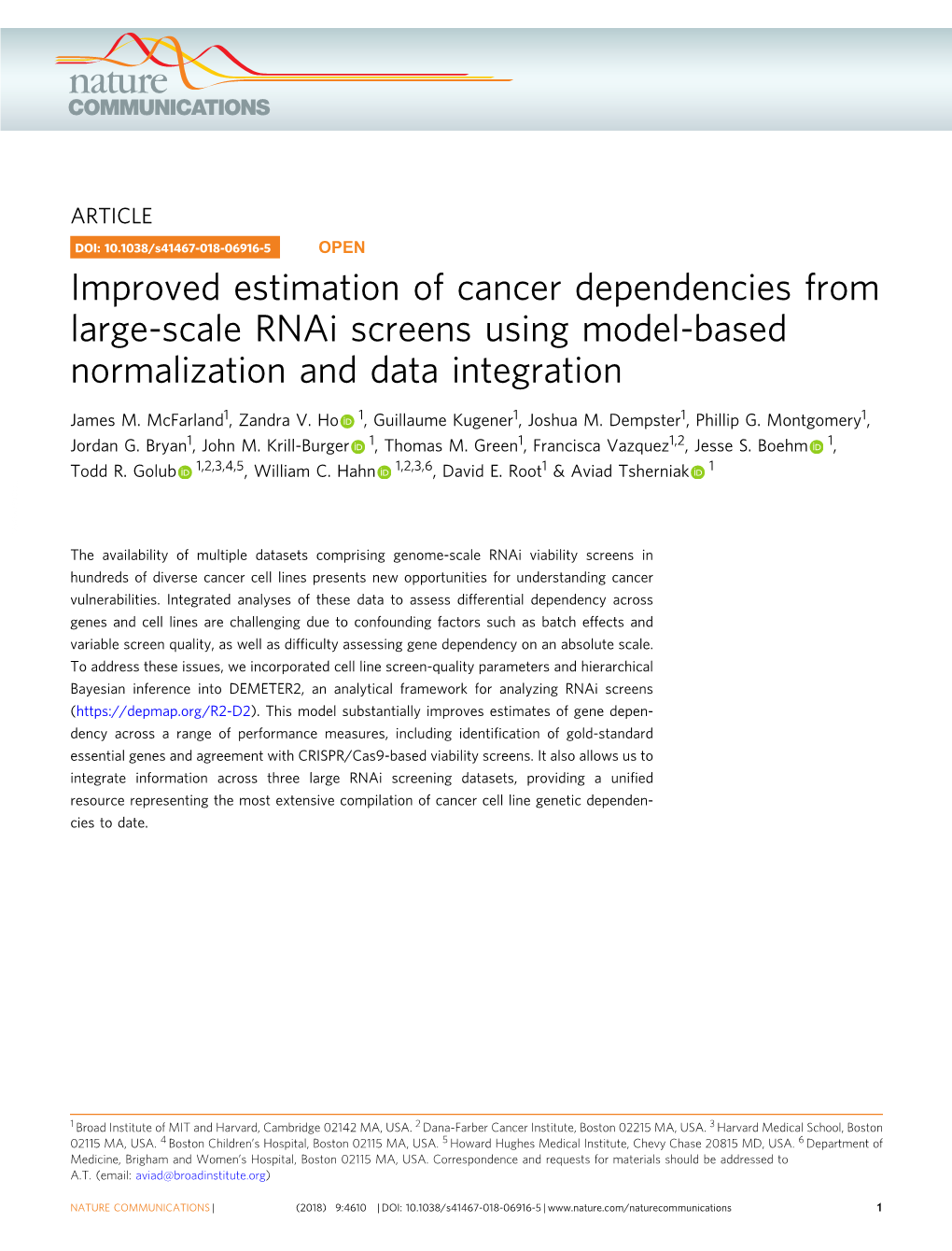 Improved Estimation of Cancer Dependencies from Large-Scale Rnai Screens Using Model-Based Normalization and Data Integration