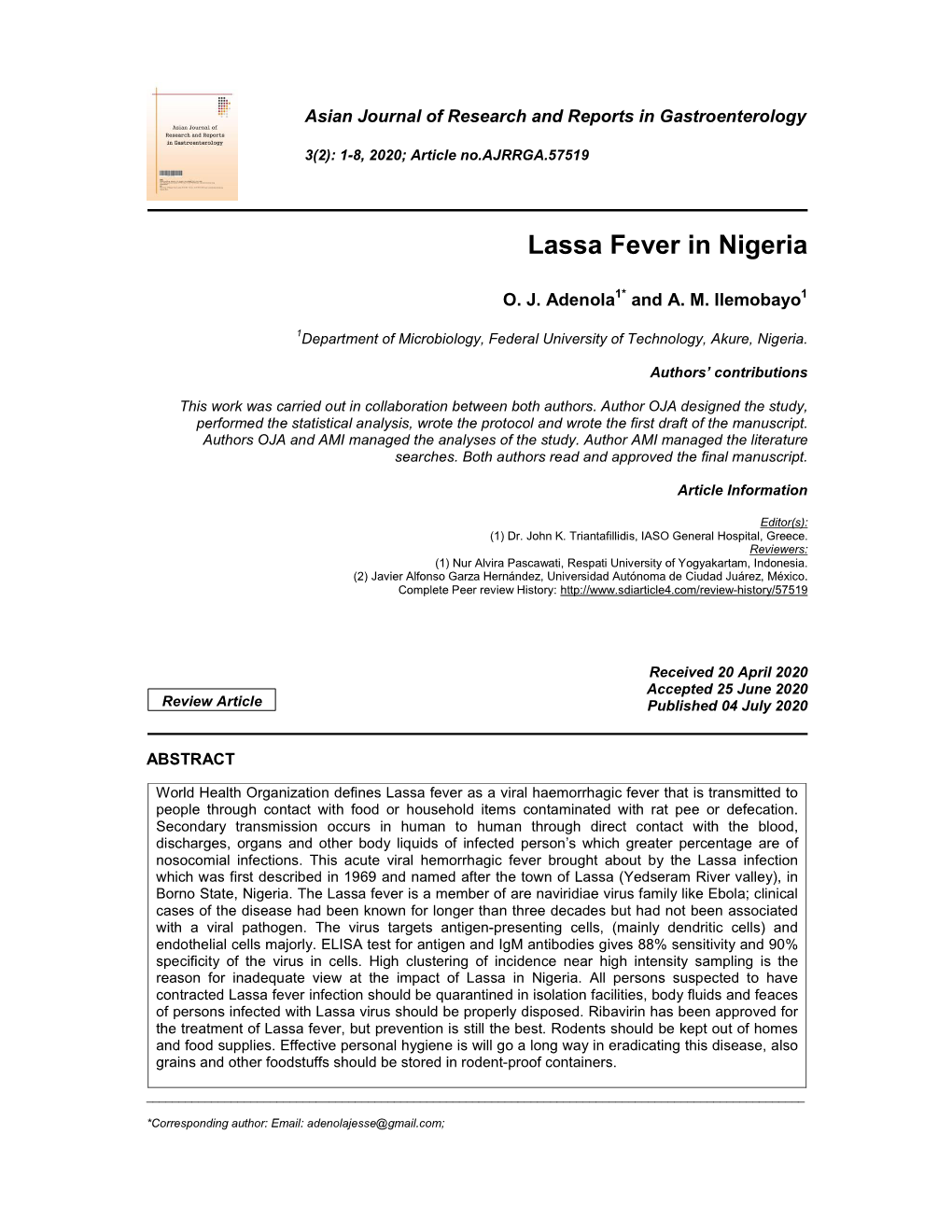 Lassa Fever in Nigeria