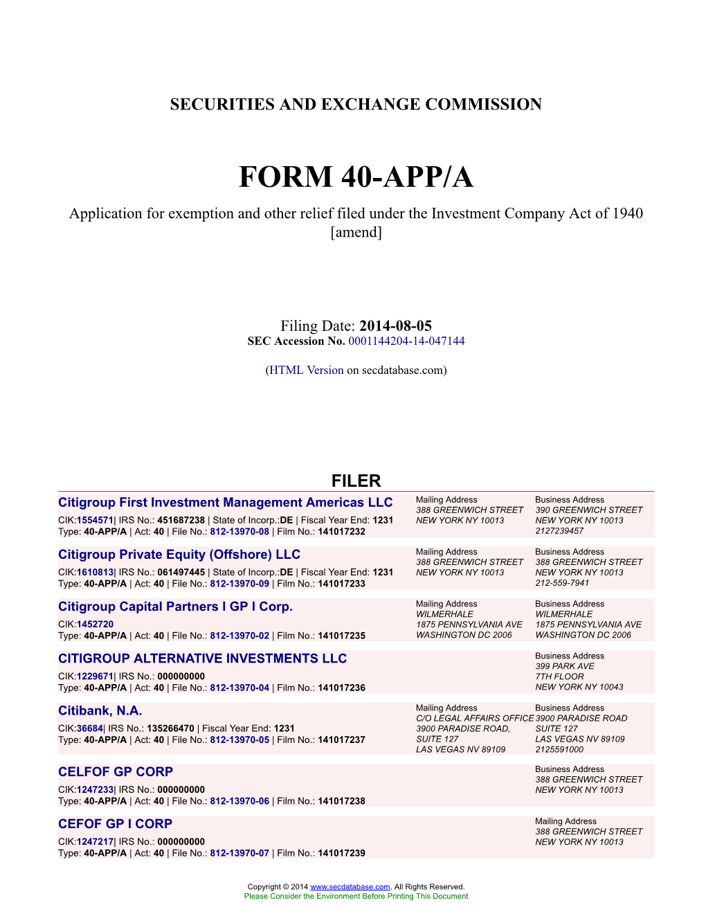 Citigroup First Investment Management Americas LLC Form