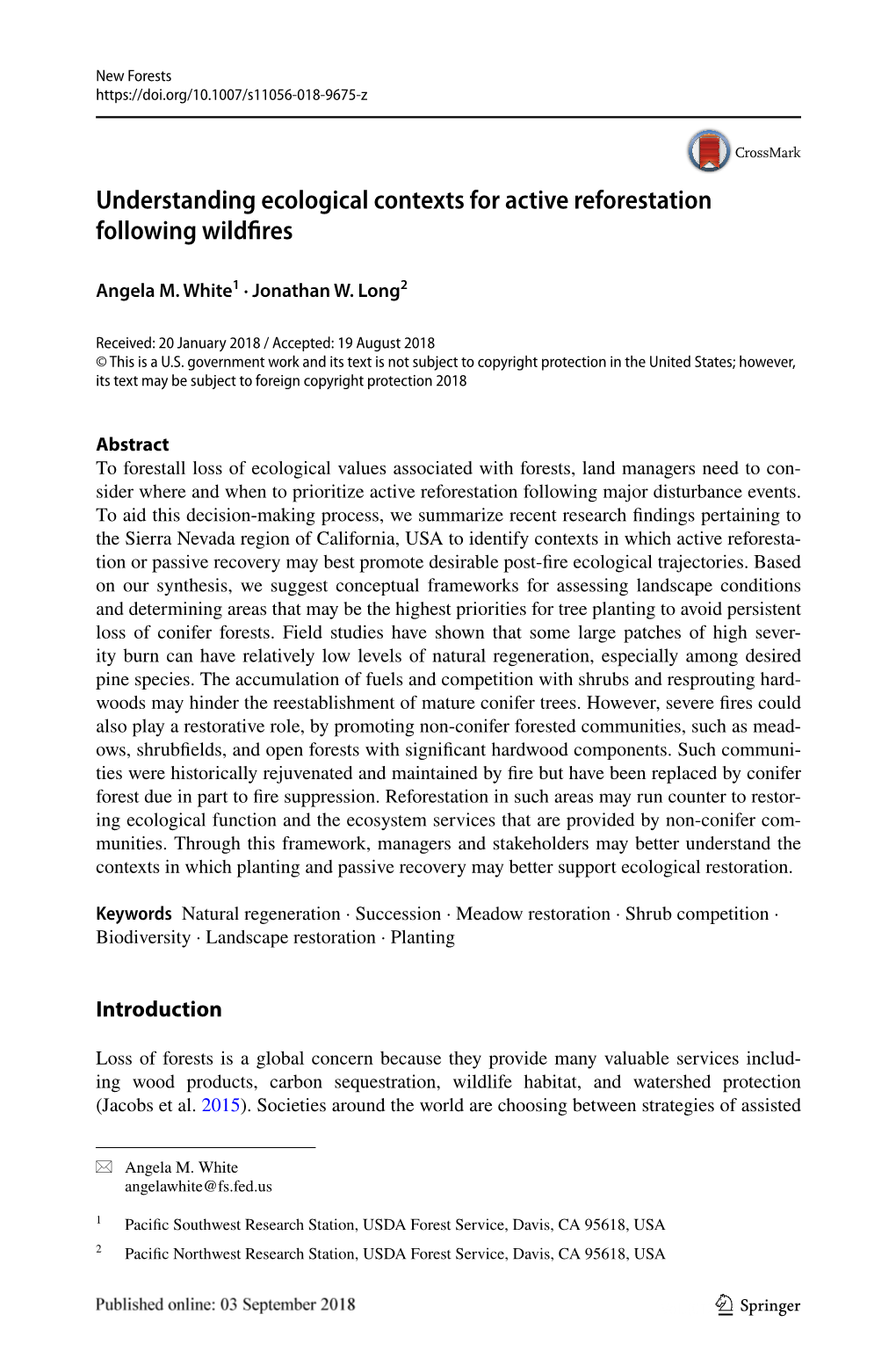 Understanding Ecological Contexts for Active Reforestation Following Wildfres