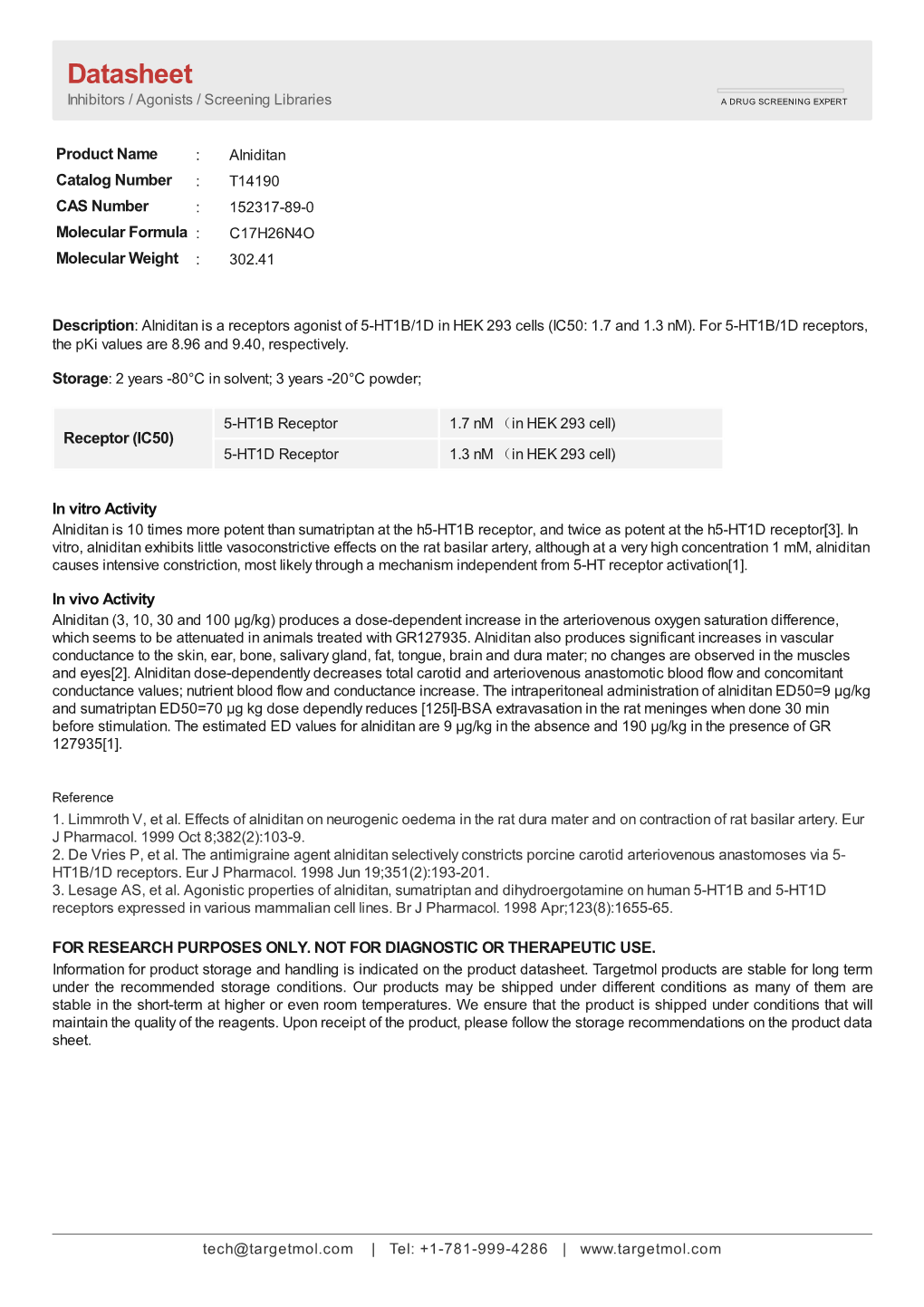 Datasheet Inhibitors / Agonists / Screening Libraries a DRUG SCREENING EXPERT