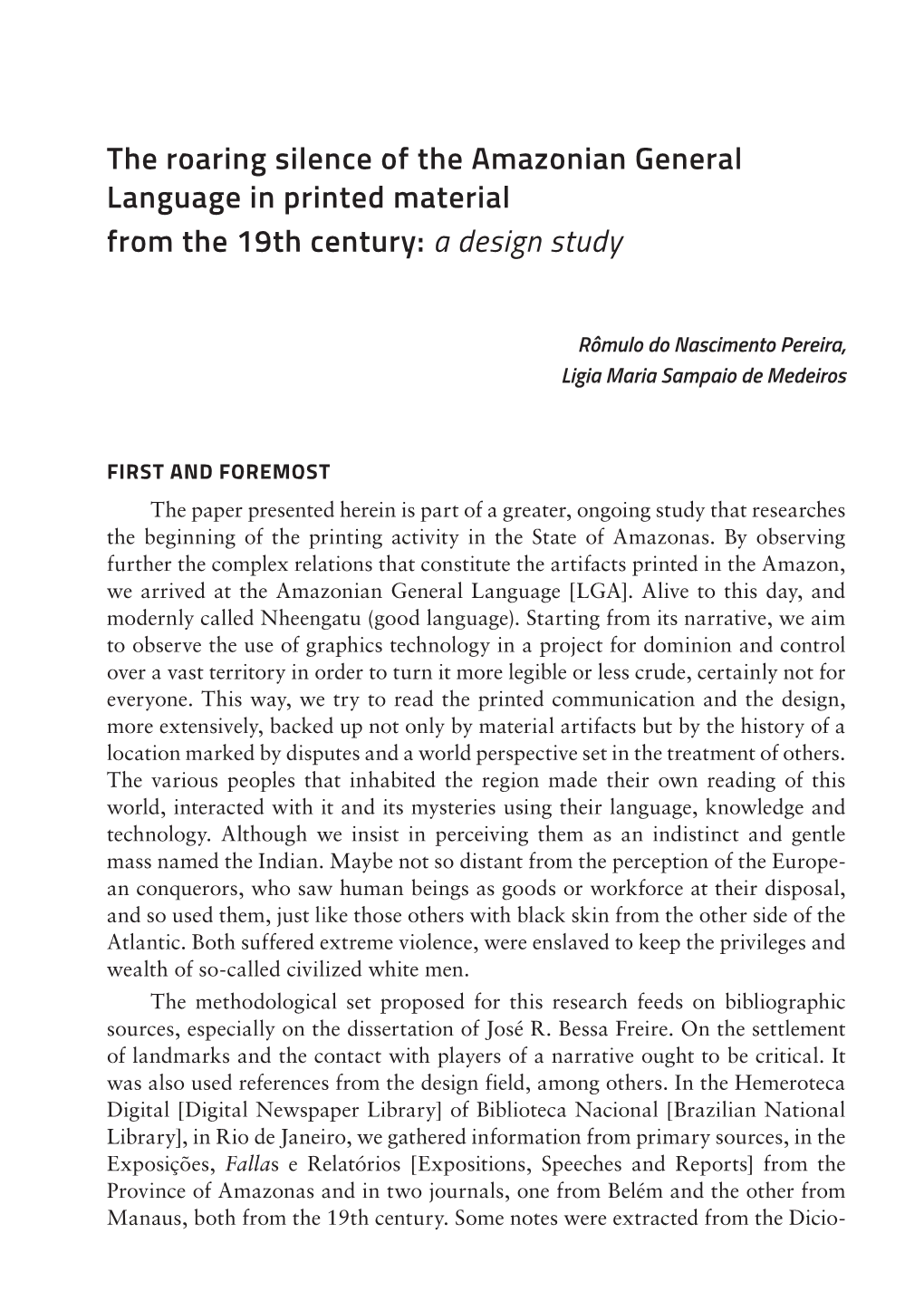 The Roaring Silence of the Amazonian General Language in Printed Material from the 19Th Century: a Design Study