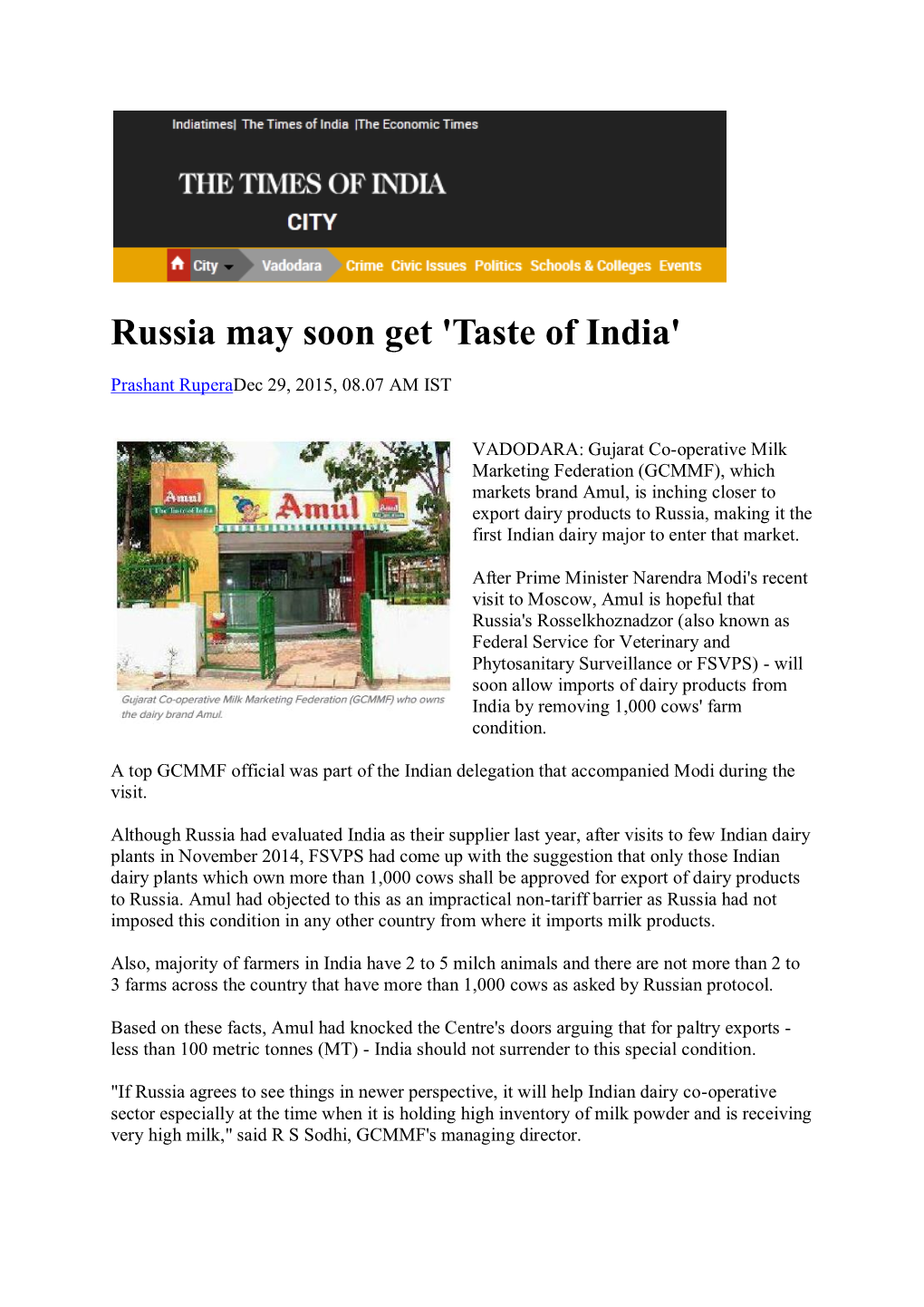 Russia May Soon Get 'Taste of India'