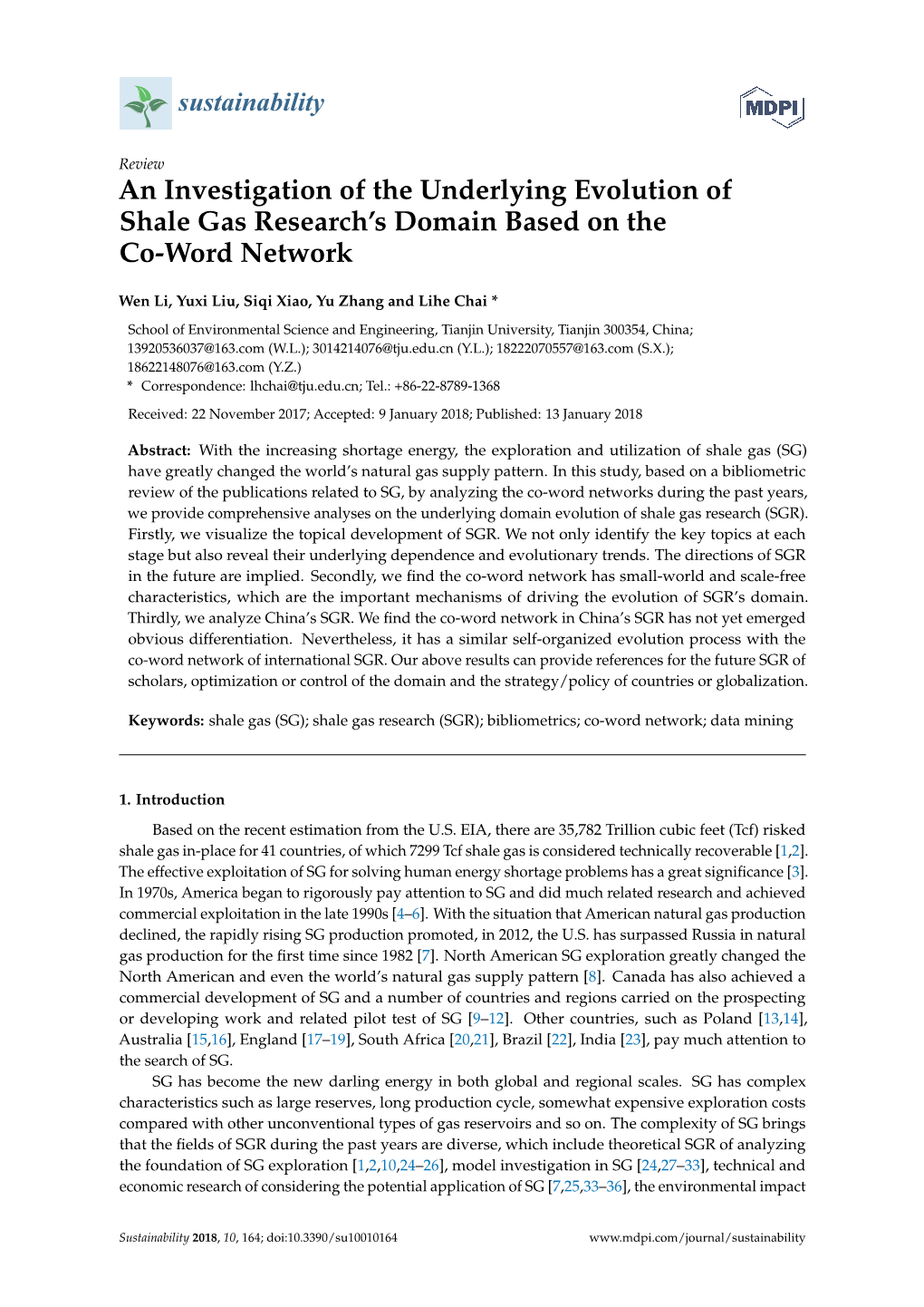 An Investigation of the Underlying Evolution of Shale Gas Research's Domain Based on the Co-Word Network
