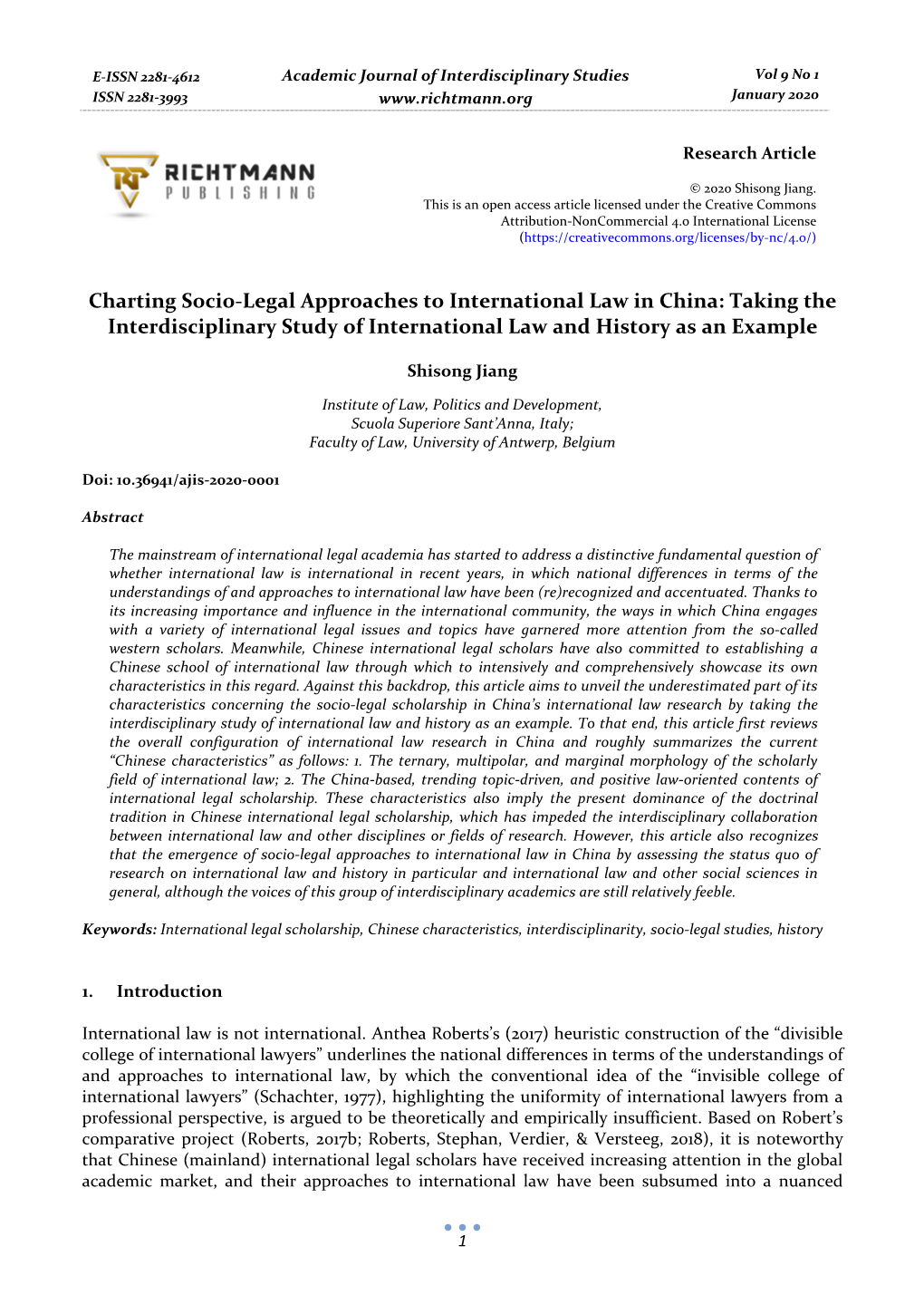 Charting Socio-Legal Approaches to International Law in China: Taking the Interdisciplinary Study of International Law and History As an Example