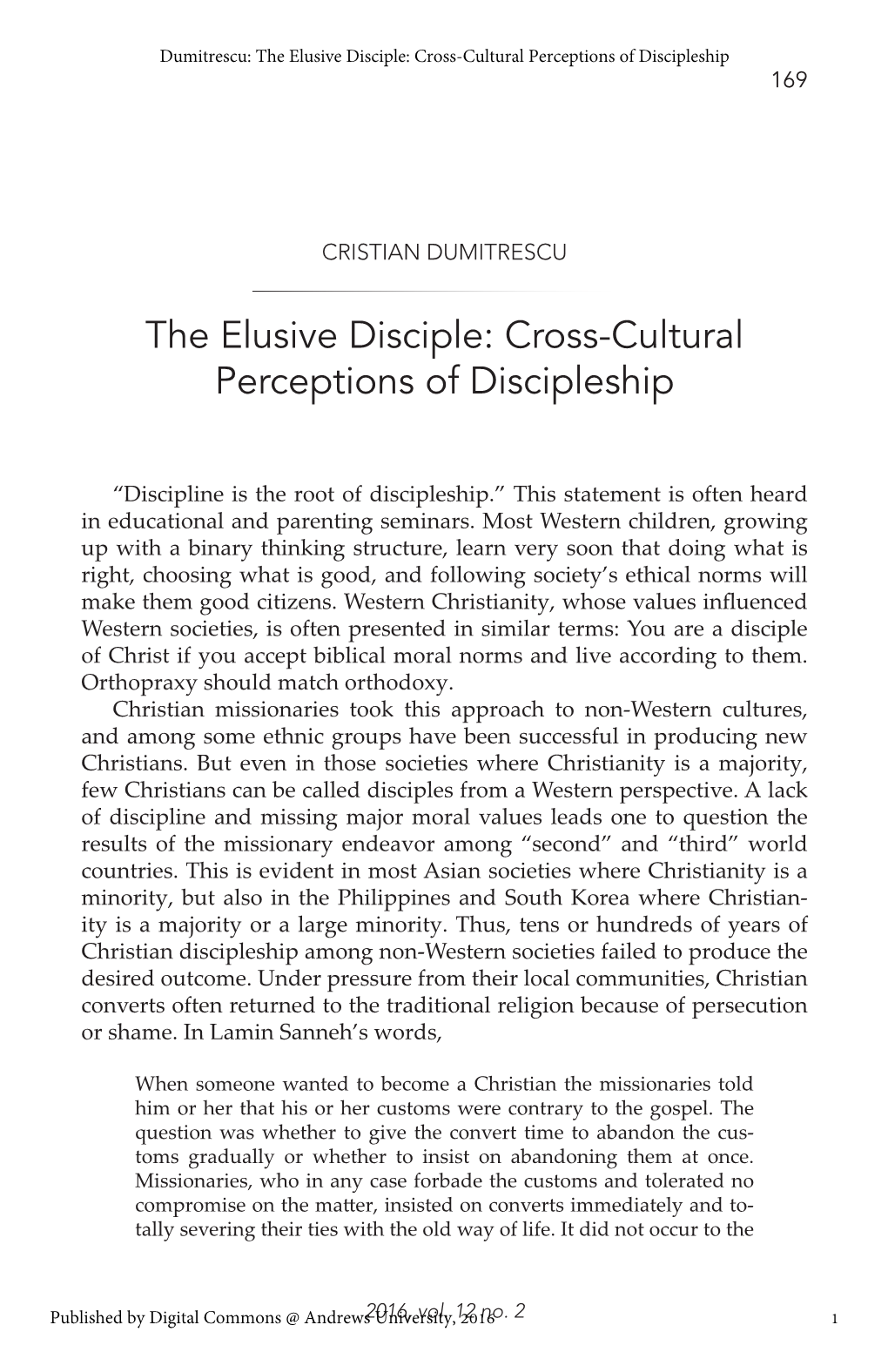 The Elusive Disciple: Cross-Cultural Perceptions of Discipleship 169