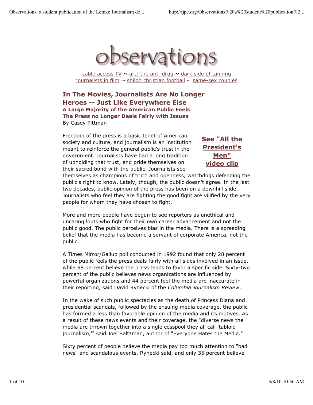 Observations: a Student Publication of the Lemke Journalism De