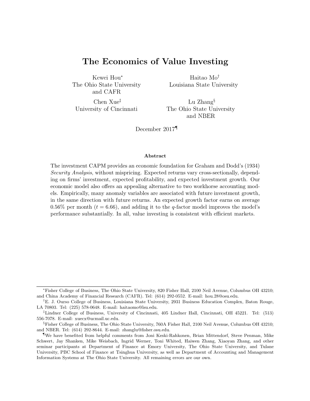The Economics of Value Investing
