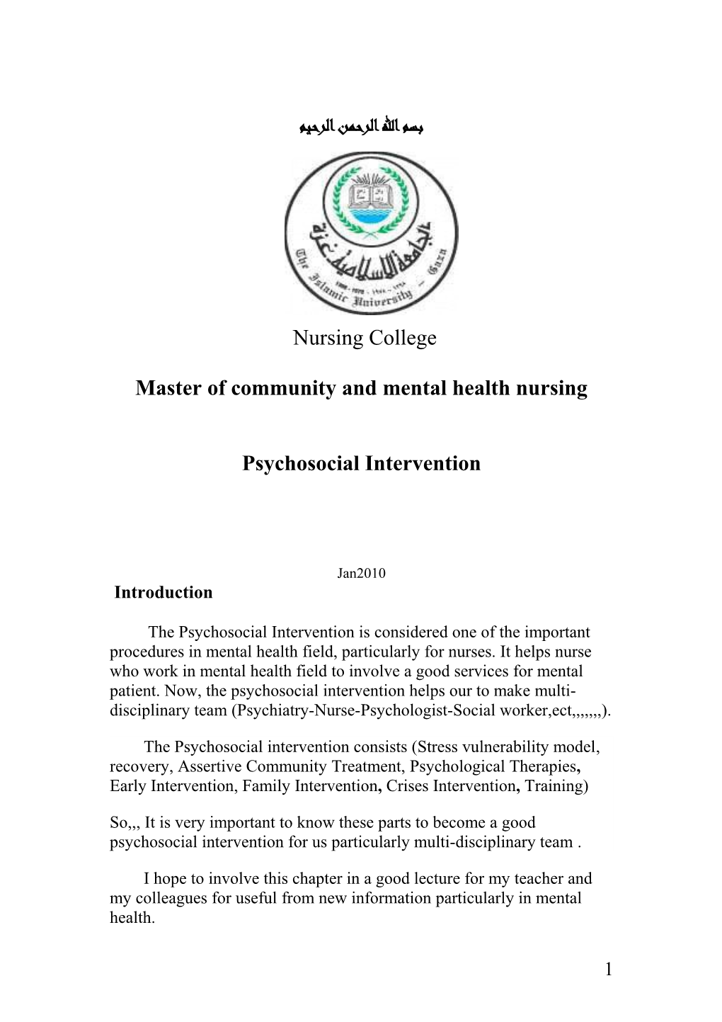 Principles of Psychosocial Intervention