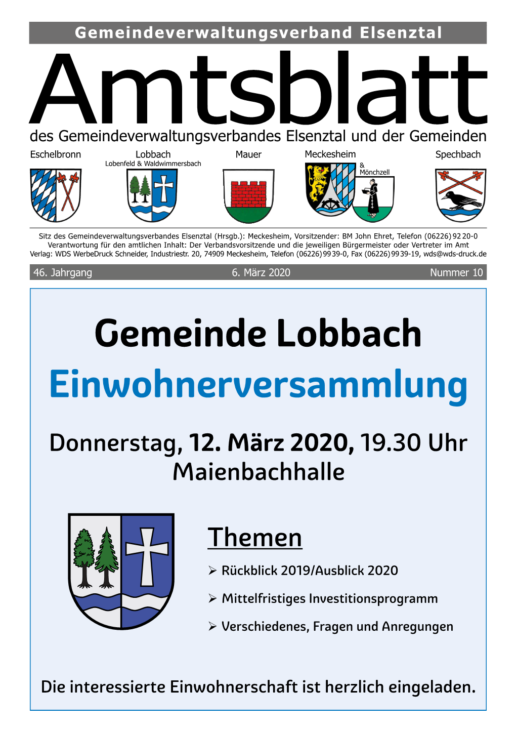 Gemeinde Lobbach Einwohnerversammlung