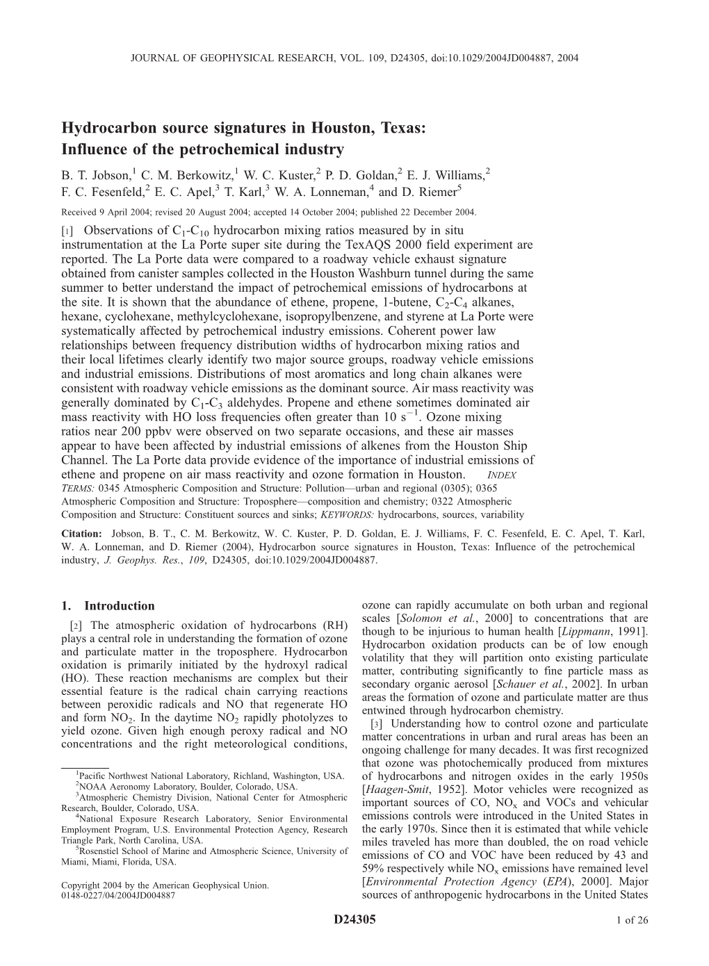 Influence of the Petrochemical Industry B