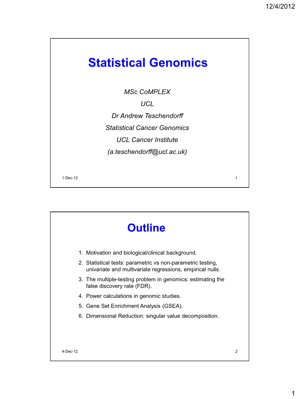 Statistical Genomics