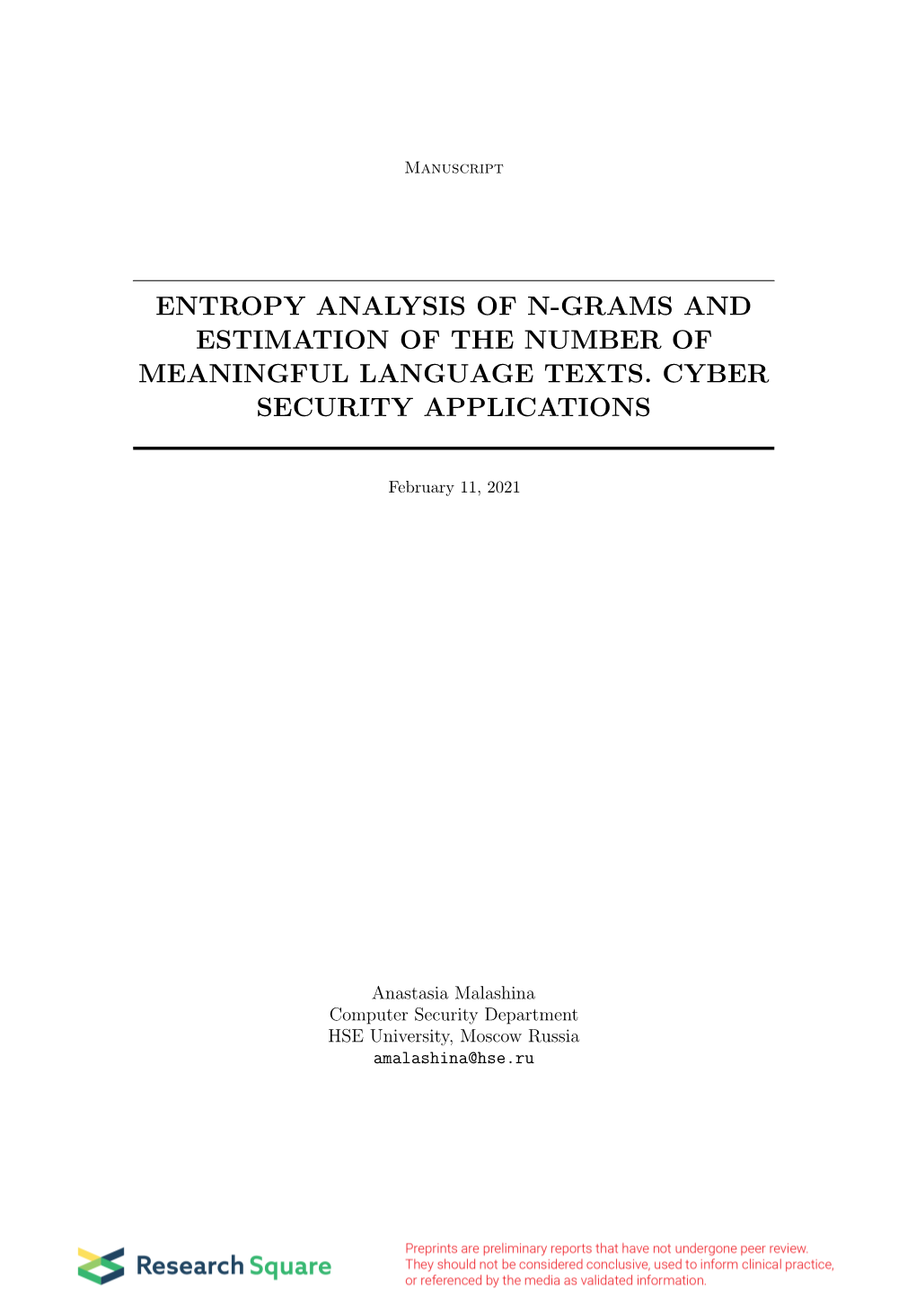 Entropy Analysis of N-Grams and Estimation of the Number of Meaningful Language Texts. Cyber Security Applications