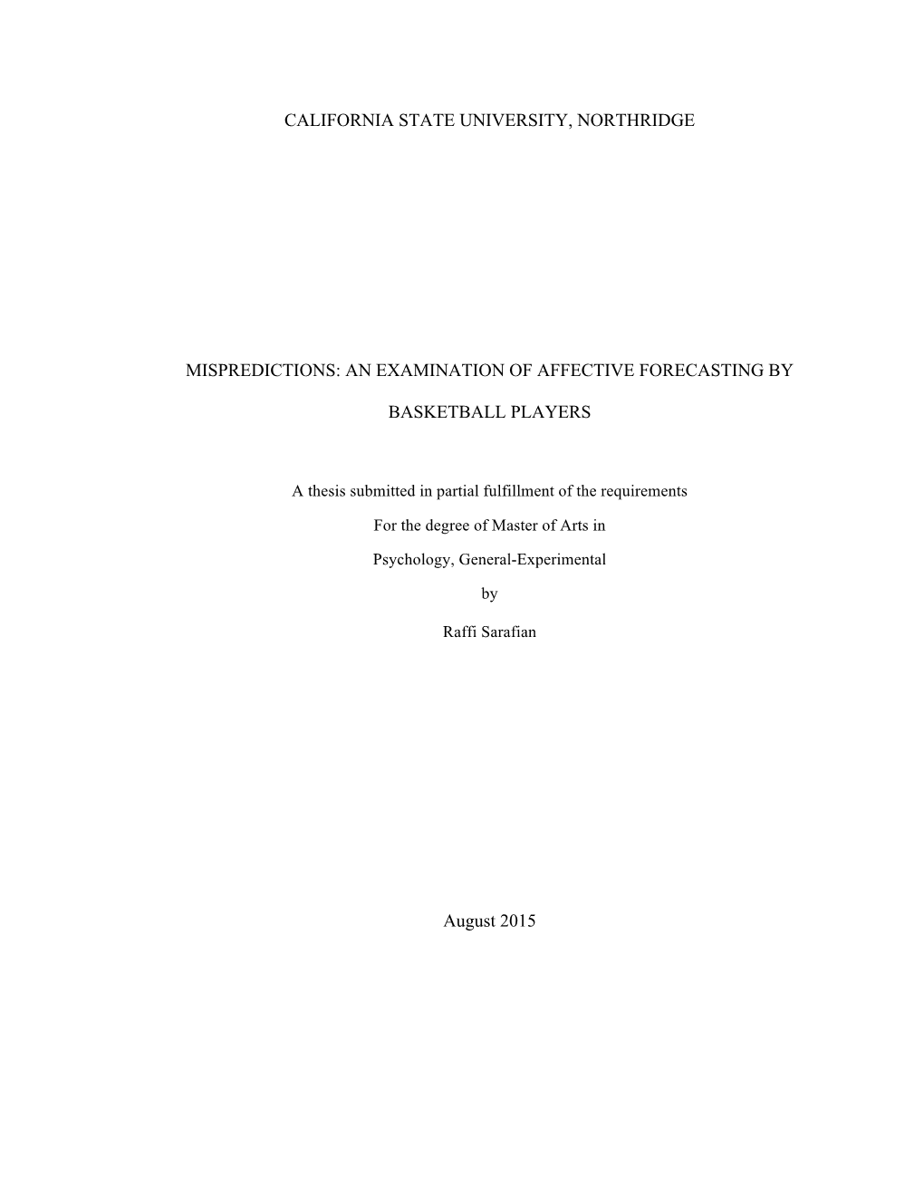 An Examination of Affective Forecasting by Basketball Players