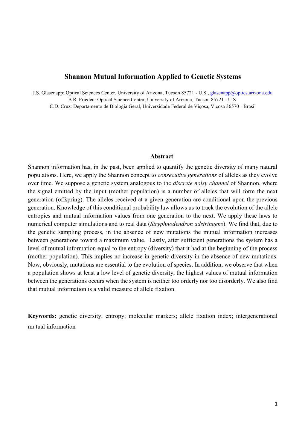 Shannon Mutual Information Applied to Genetic Systems