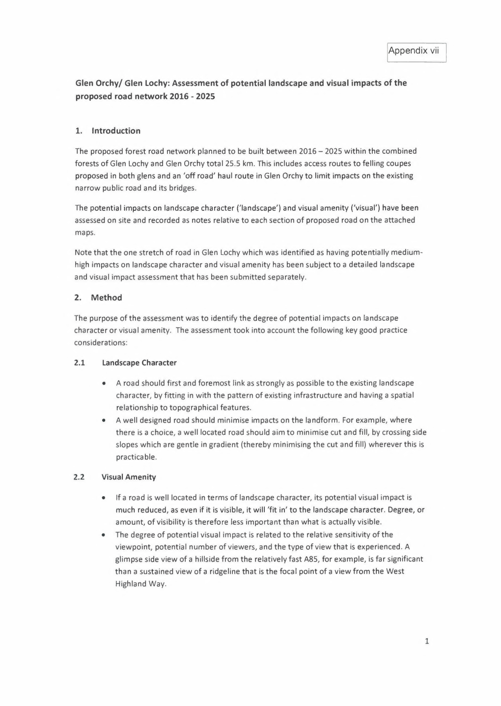 Iappendix Vii Glen Orchy/ Glen Lochy: Assessment of Potential Landscape and Visual Impacts of the Proposed Road Network 2016