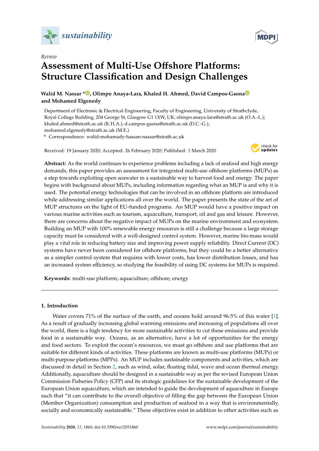 Assessment of Multi-Use Offshore Platforms: Structure Classification