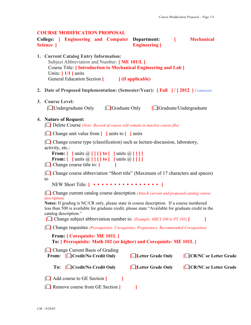 Course Modification Proposal Page 2/3