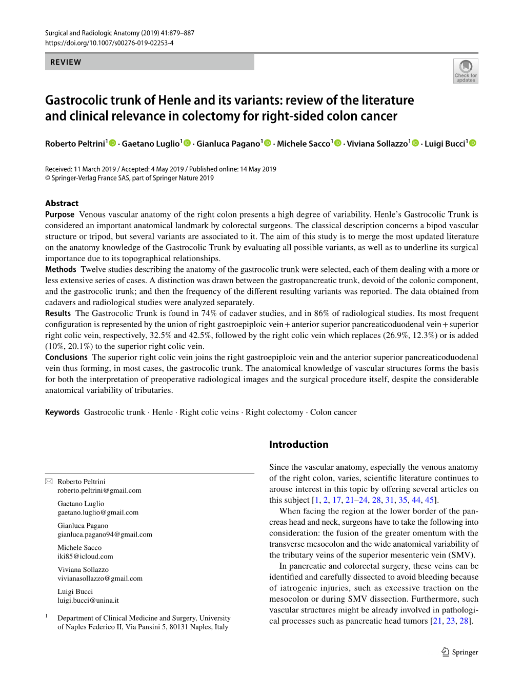 Gastrocolic Trunk of Henle and Its Variants: Review of the Literature and Clinical Relevance in Colectomy for Right‑Sided Colon Cancer
