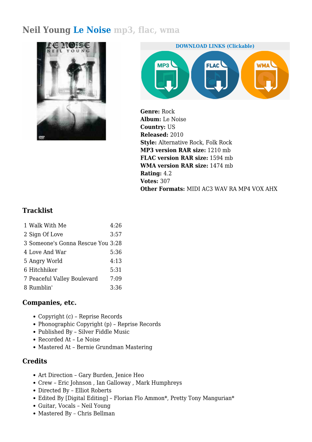 Neil Young Le Noise Mp3, Flac, Wma
