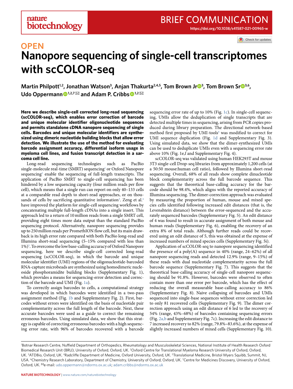 Nanopore Sequencing of Single-Cell Transcriptomes with Sccolor-Seq