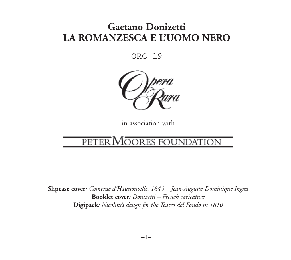 Gaetano Donizetti LA ROMANZESCA E L'uomo NERO