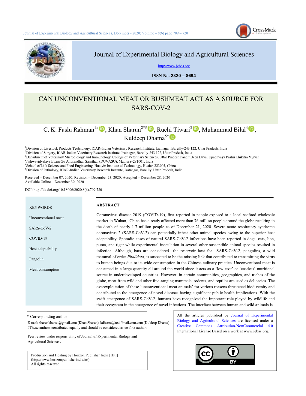 Journal of Experimental Biology and Agricultural Sciences CAN