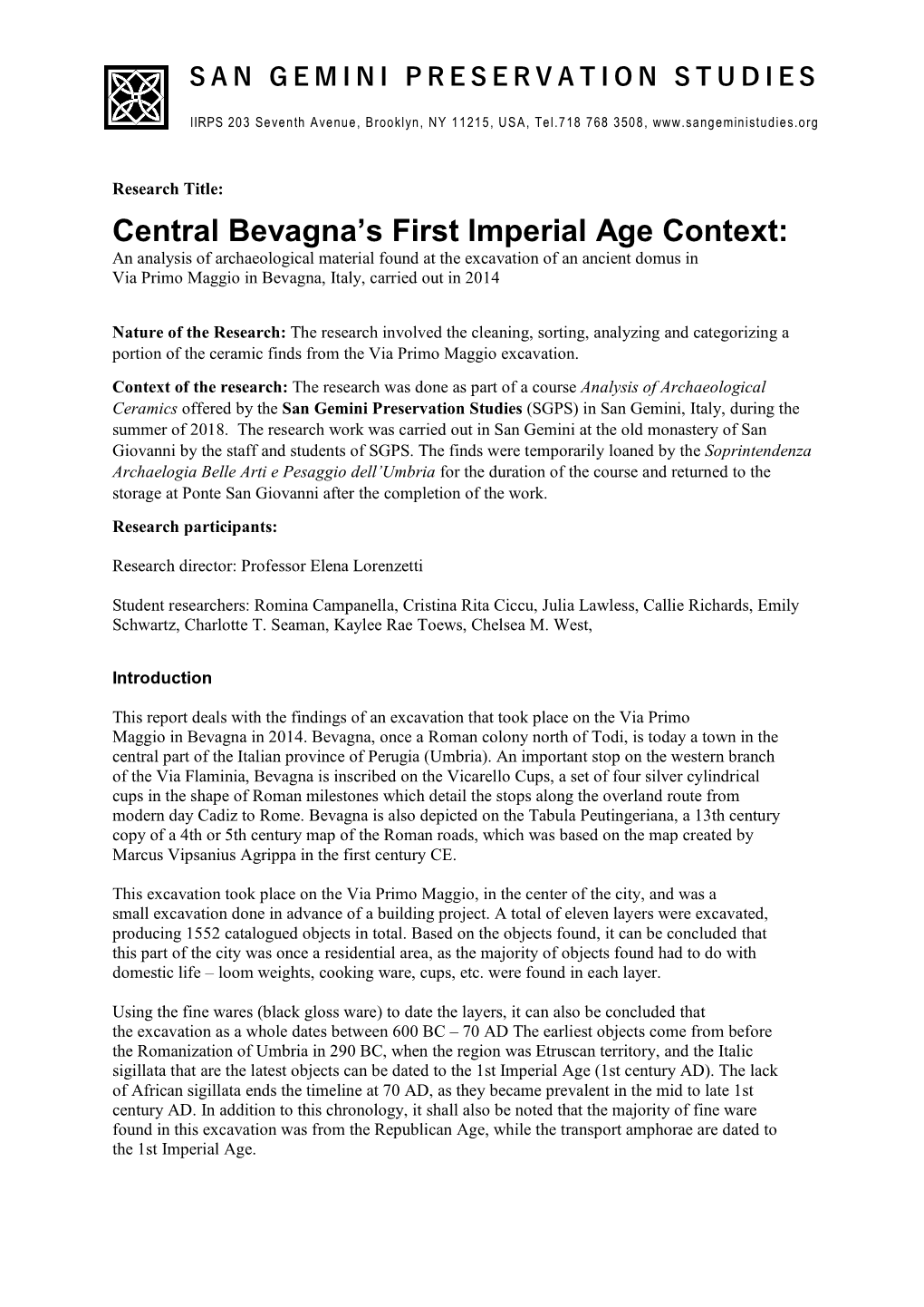 Central Bevagna's First Imperial Age Context