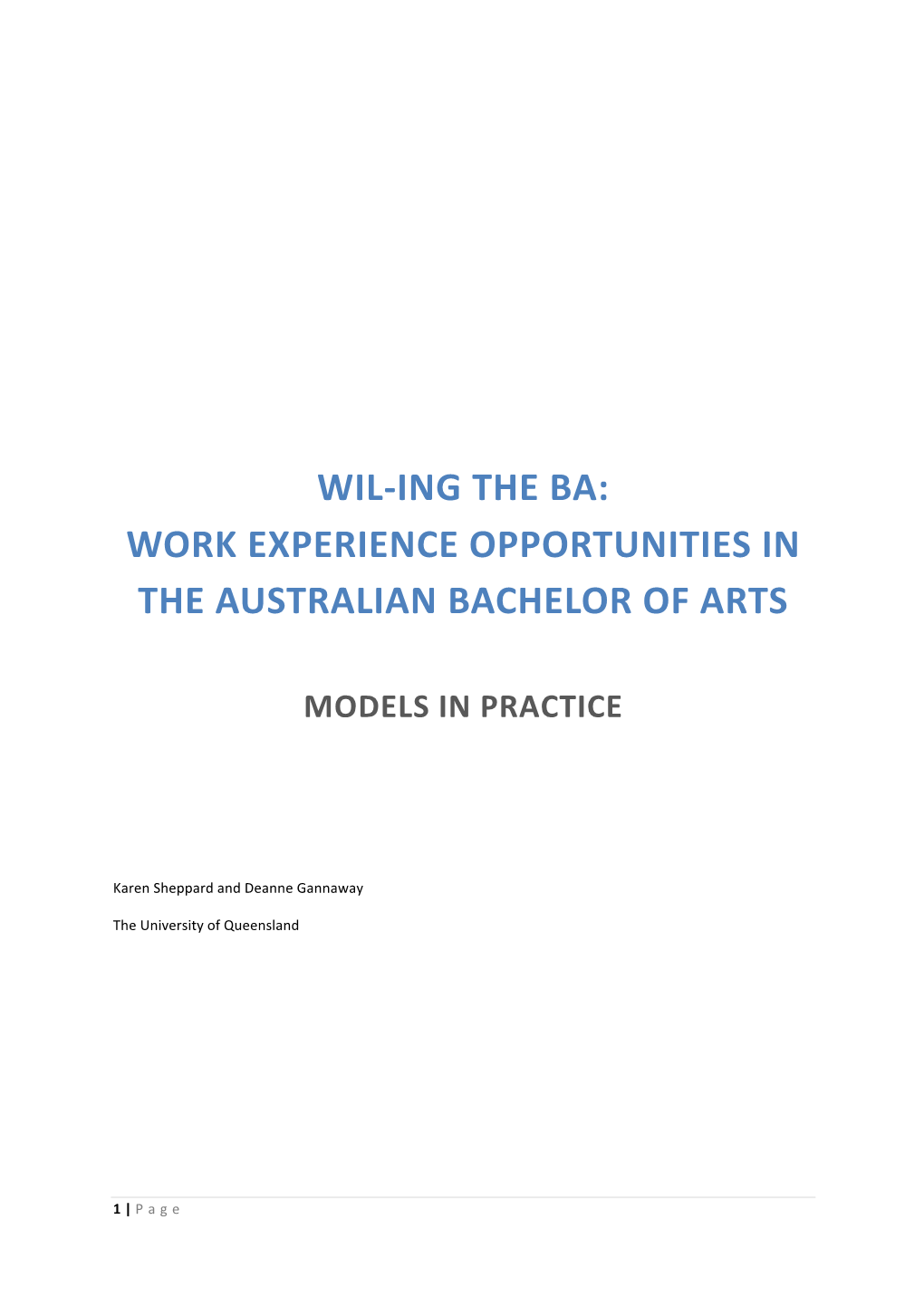 Wil-Ing the Ba: Work Experience Opportunities in the Australian Bachelor of Arts