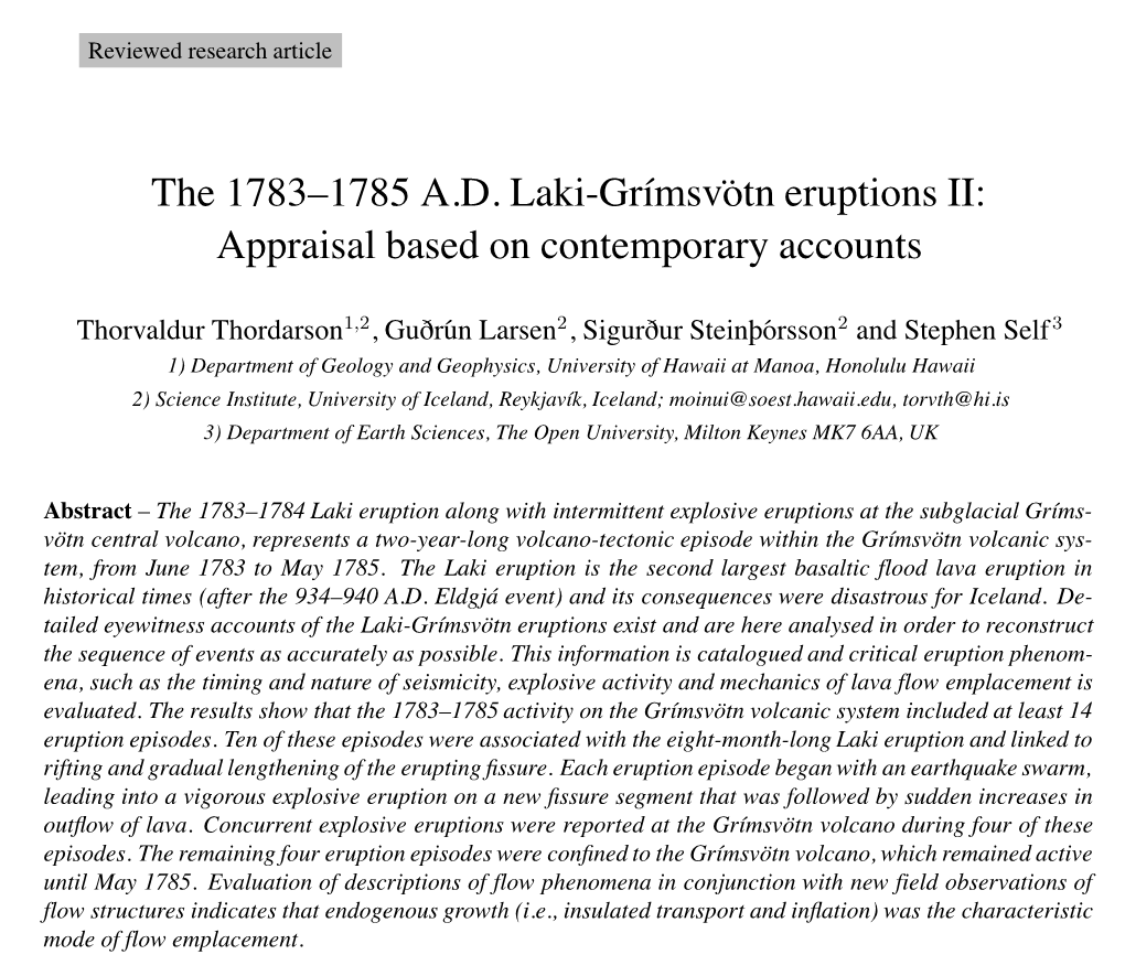 The 1783–1785 A.D. Laki-Grímsvötn Eruptions II: Appraisal Based on Contemporary Accounts