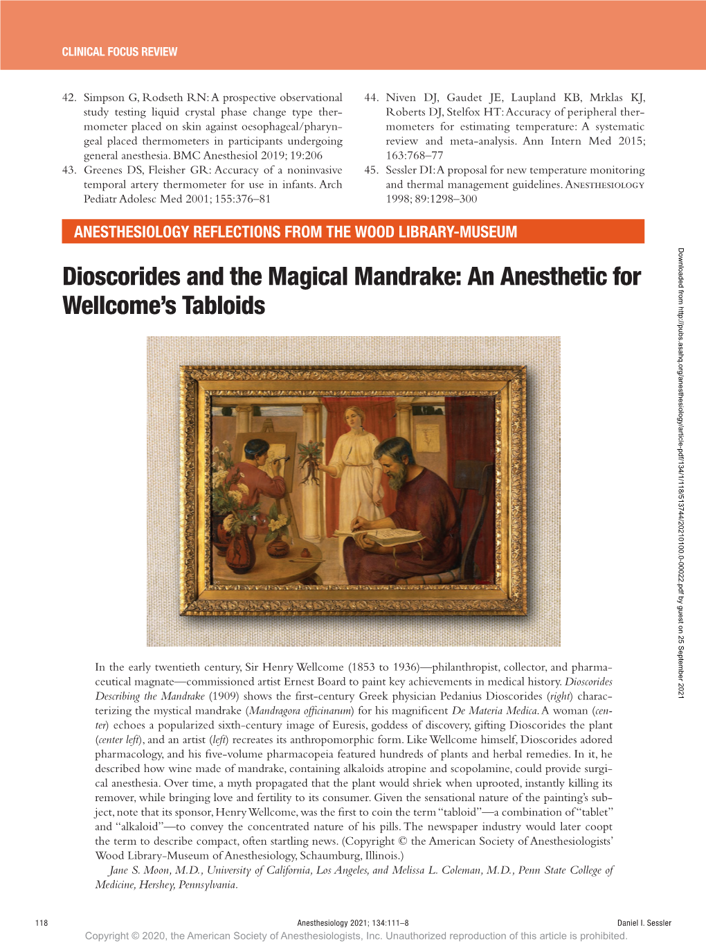 Dioscorides and the Magical Mandrake: an Anesthetic for Wellcome’S Tabloids