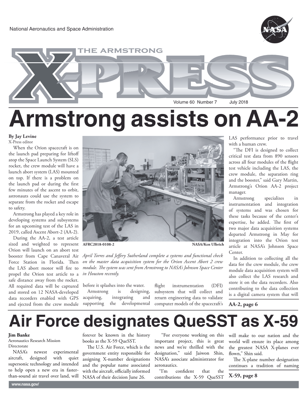 NASA Armstrong X-Press, July 2018