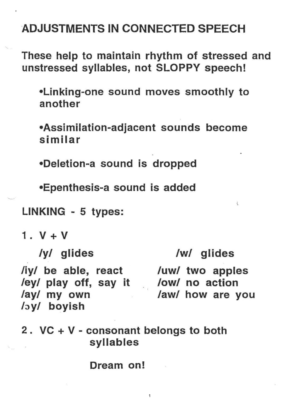 Adjustments in Connected Speech