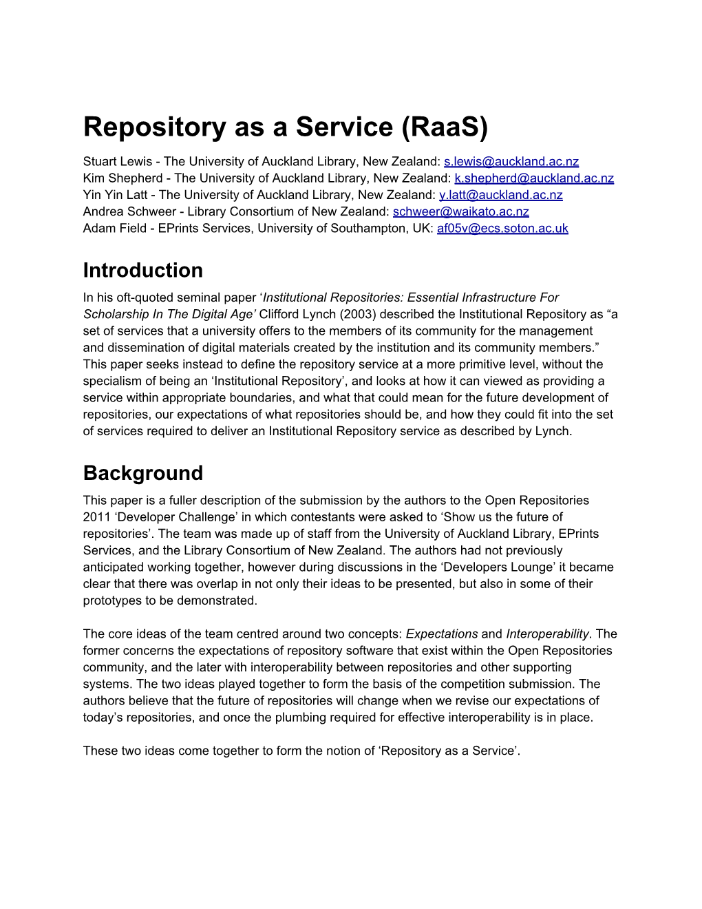 Repository As a Service (Raas)