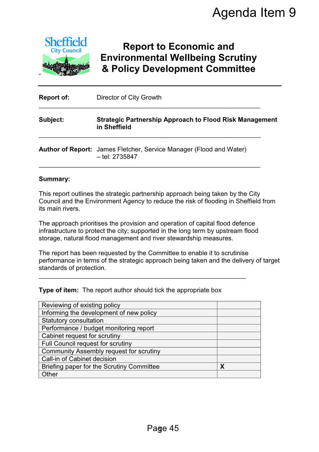 Strategic Partnership Approach to Flood Risk Management in Sheffield ______