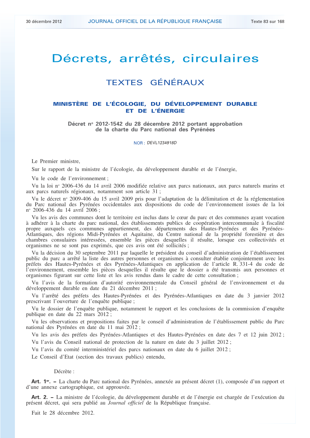 JOURNAL OFFICIEL DE LA RÉPUBLIQUE FRANÇAISE Texte 83 Sur 168