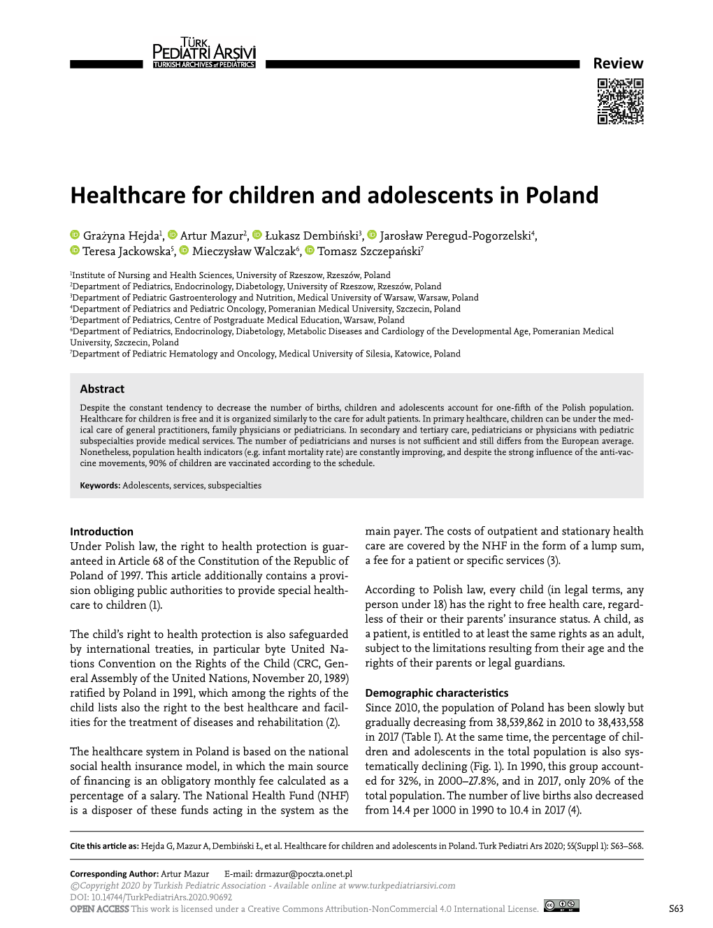 Healthcare for Children and Adolescents in Poland
