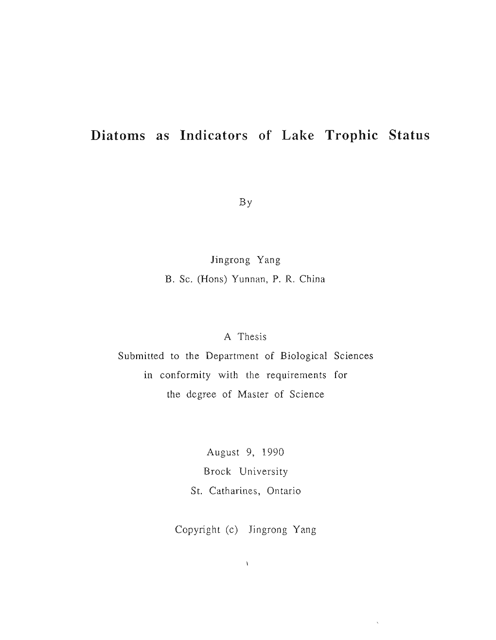 Diatoms As Indicators of Lake Trophic Status