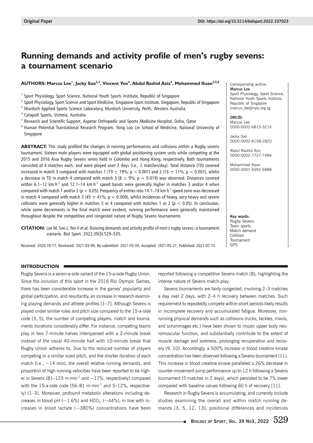 Running Demands and Activity Profile of Men's Rugby Sevens: A