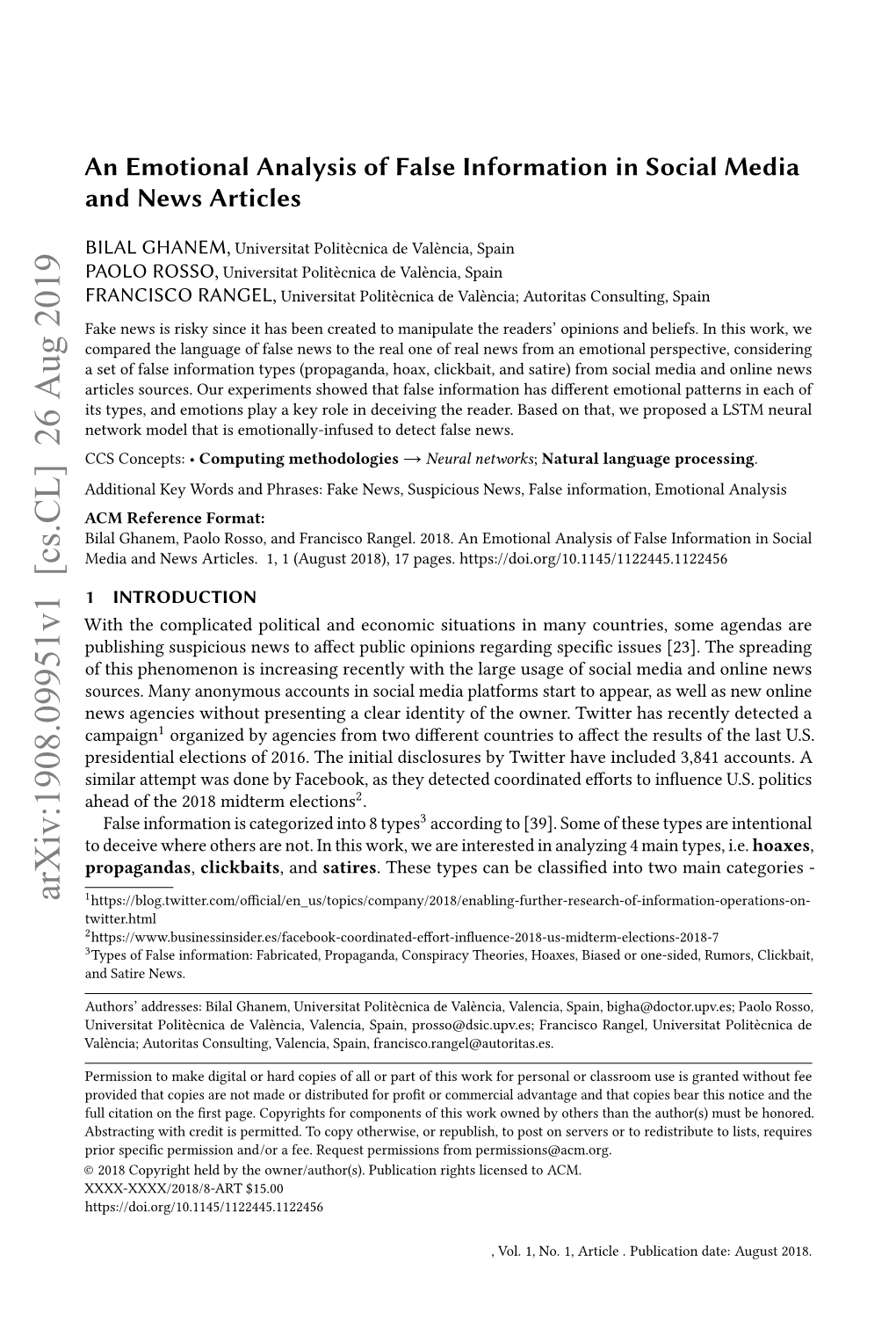 An Emotional Analysis of False Information in Social Media and News Articles