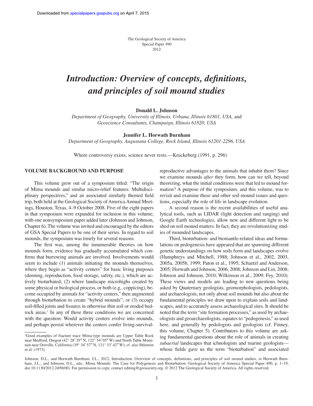 Overview of Concepts, Definitions, and Principles of Soil Mound Studies