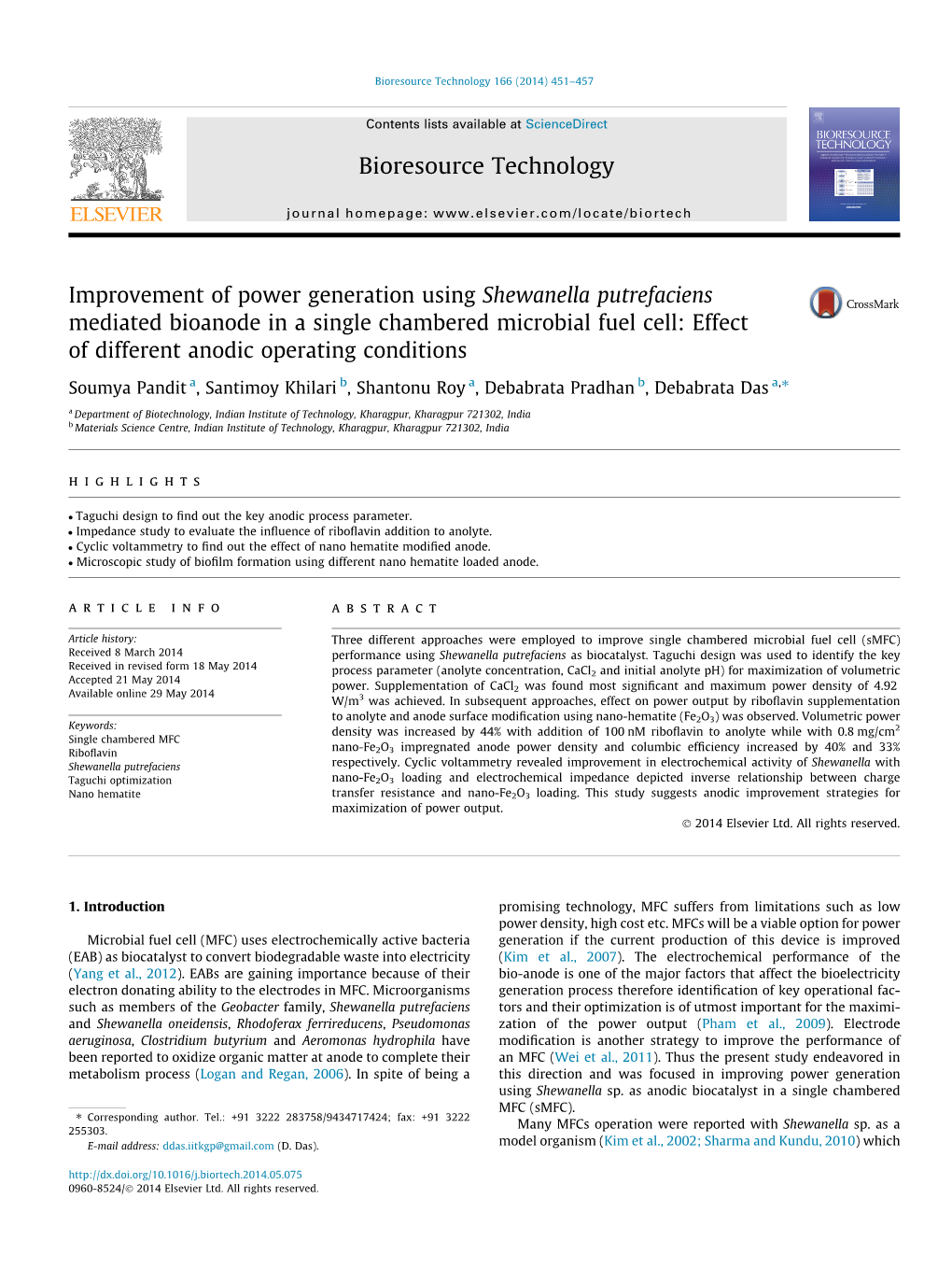 Improvement of Power Generation Using Shewanella Putrefaciens