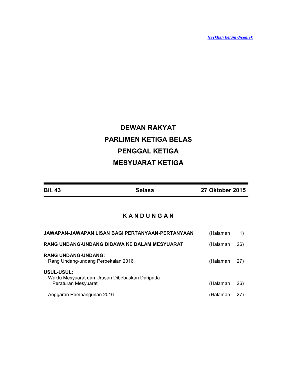 Dewan Rakyat Parlimen Ketiga Belas Penggal Ketiga Mesyuarat Ketiga